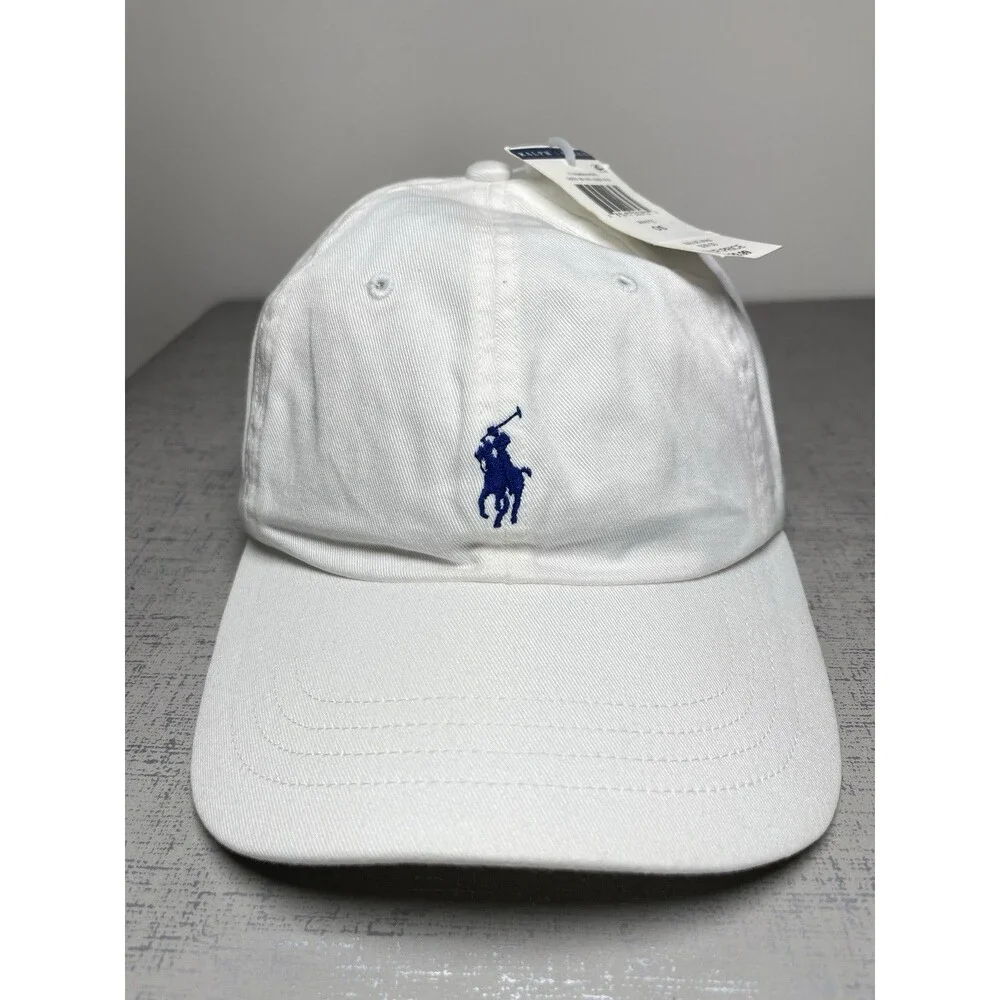 Polo Ralph Lauren Men's O/S Adjustable Baseball Cap Cotton White /Blue Pony Logo - Picture 3 of 11